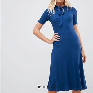 Asos midi tea dress in ribbed with tie detail